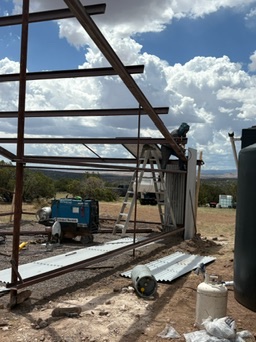 Steel framing under construction for a solar shade structure in the White Mountains, Arizona